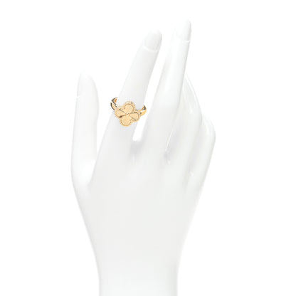 Van Cleef & Arpels 18K Yellow Gold Guilloche Vintage Alhambra Ring 54 7 2 of 5