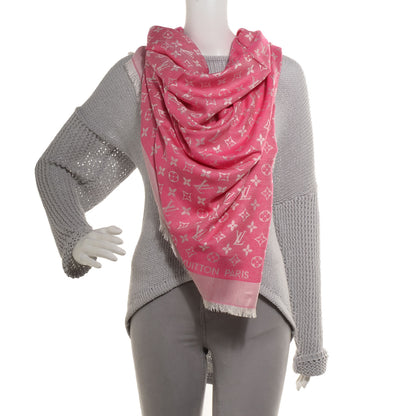 Louis Vuitton Wool Silk Monogram Denim Shawl Pivoine 2 of 5