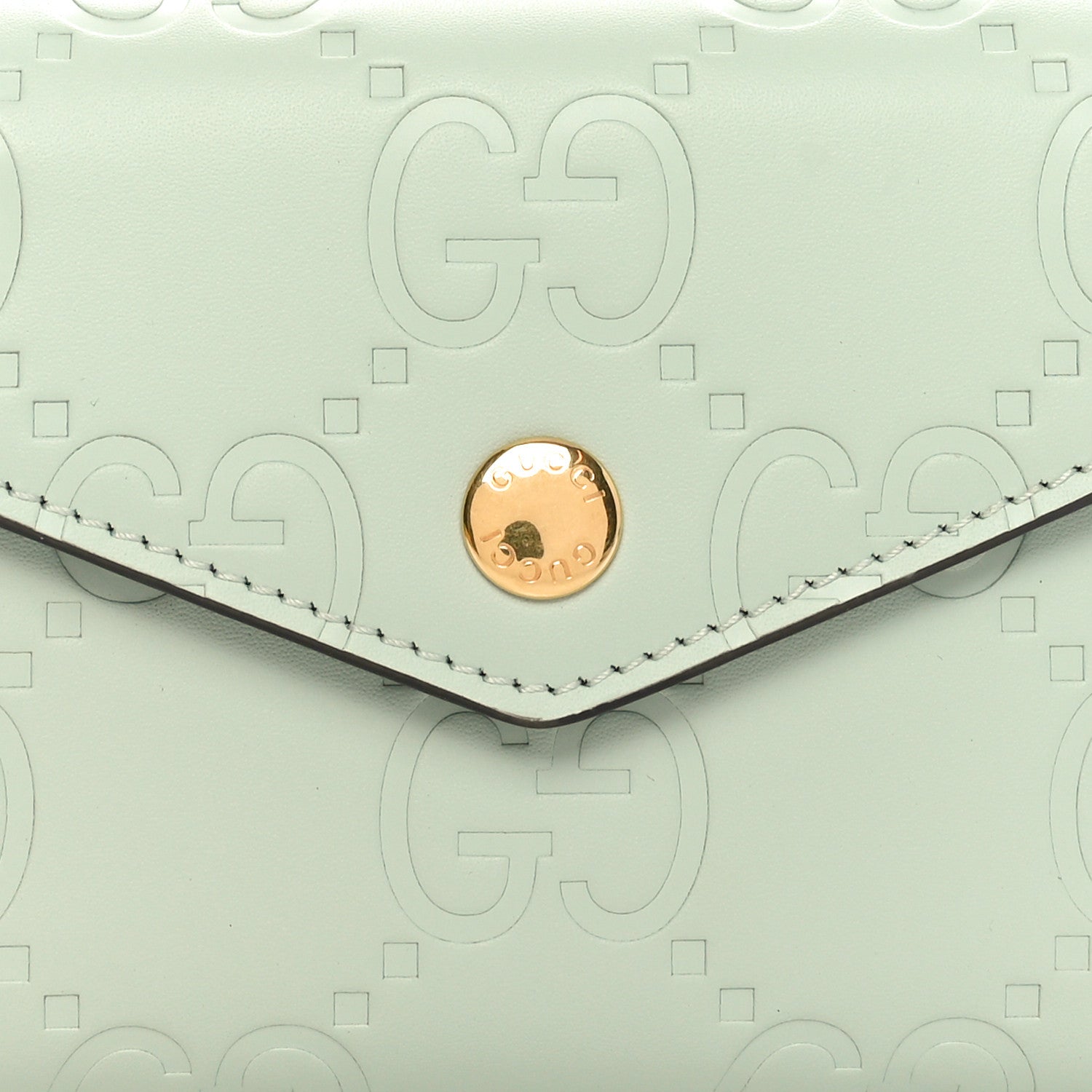 Gucci Gilbert Calfskin Jumbo GG Embossed Tri-Fold Wallet Salvy Green 7 of 9