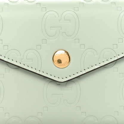 Gucci Gilbert Calfskin Jumbo GG Embossed Tri-Fold Wallet Salvy Green 7 of 9