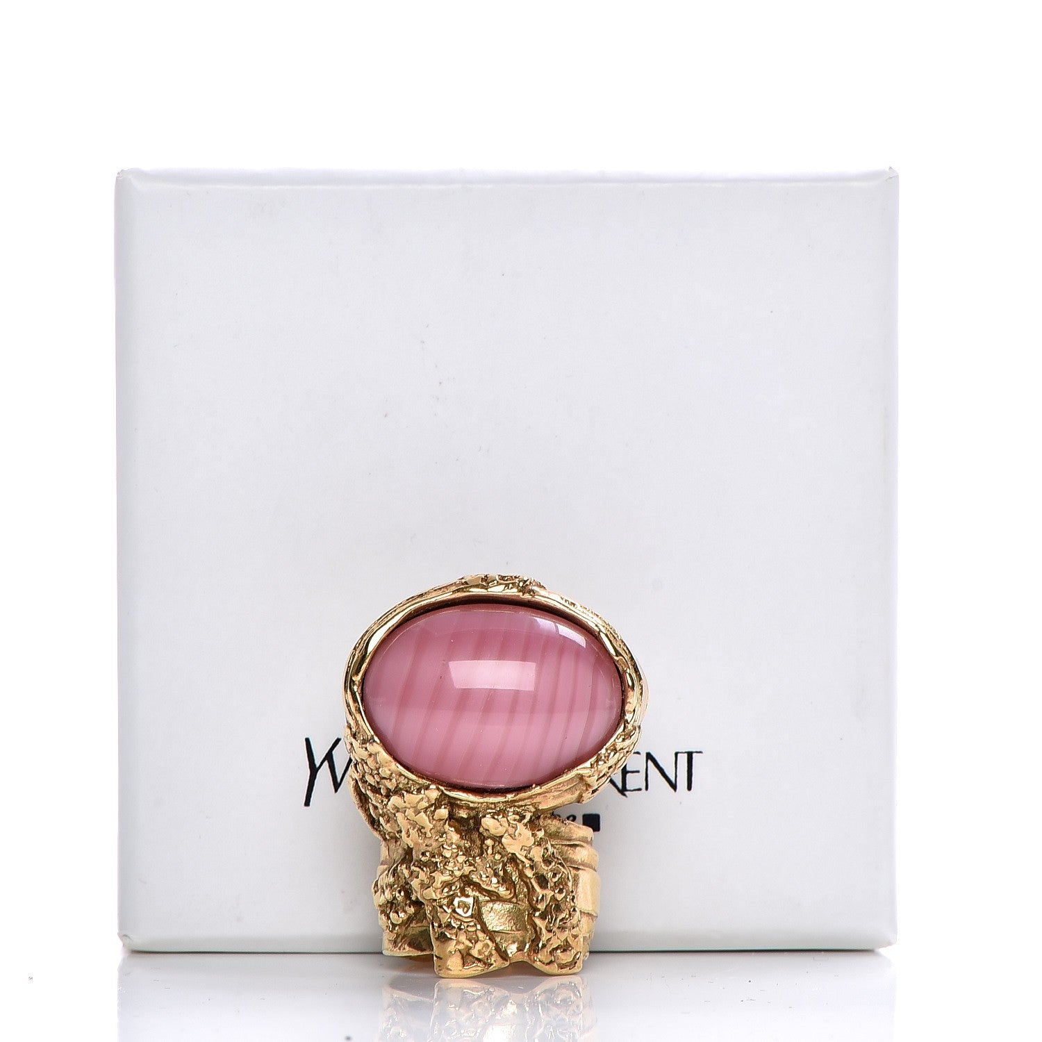 Saint Laurent Glass Cabochon Arty Ovale Ring 8 Gold Pink 4 of 4
