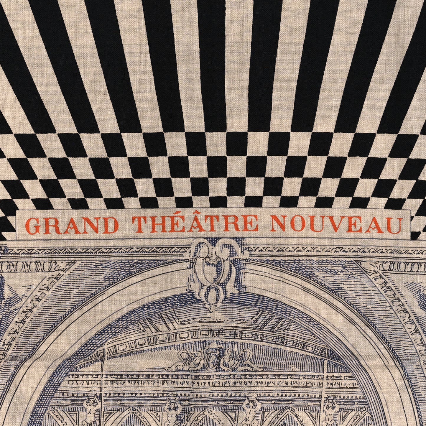 Cashmere Silk Grand Theatre Nouveau Shawl 140 Naturel Marine Black