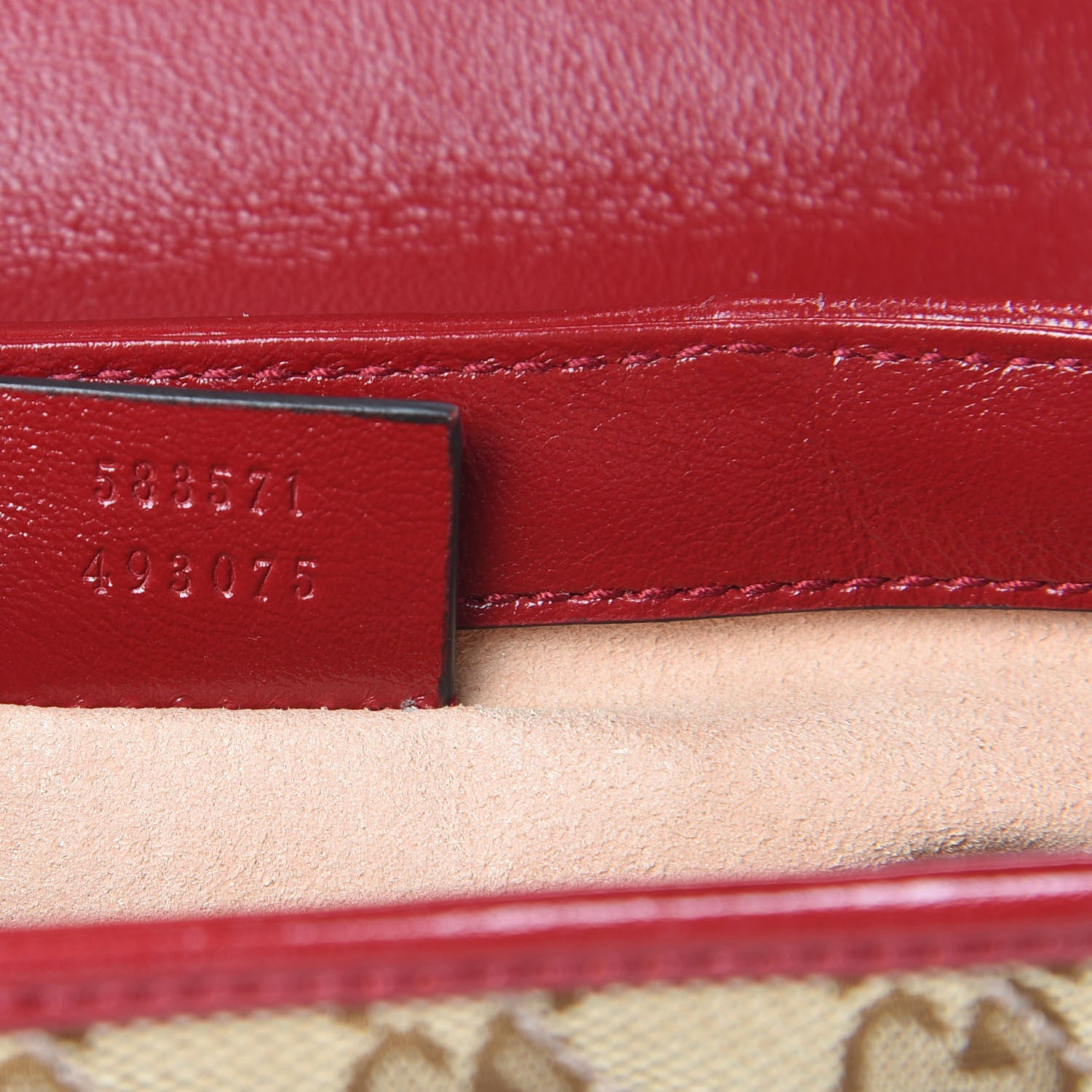 Gucci Monogram Glazed Calfskin Matelasse Diagonal Mini GG Marmont Top Handle Shoulder Bag Beige Ebony New Cherry Red 7 of 10