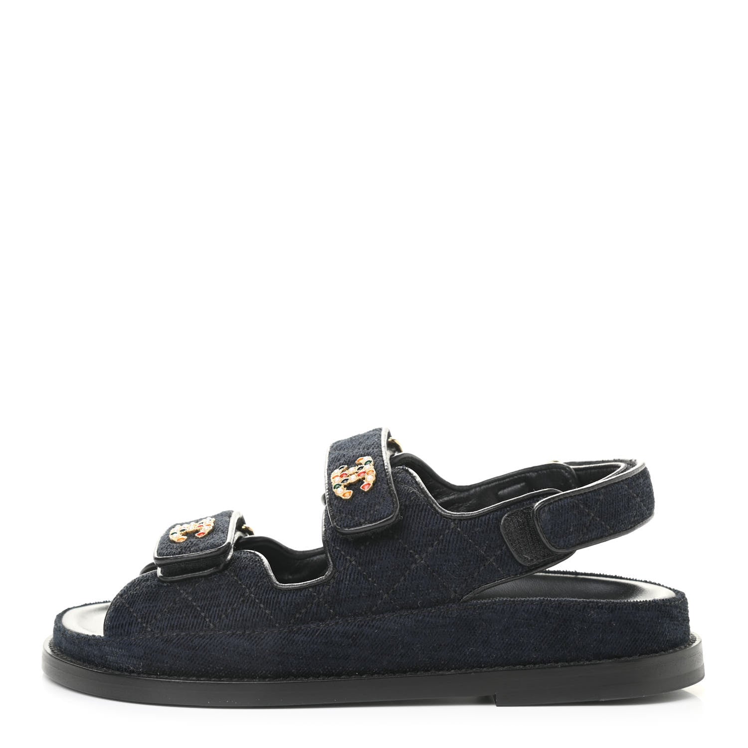 Chanel Denim Quilted Velcro Dad Sandals 35 Blue 1 of 9
