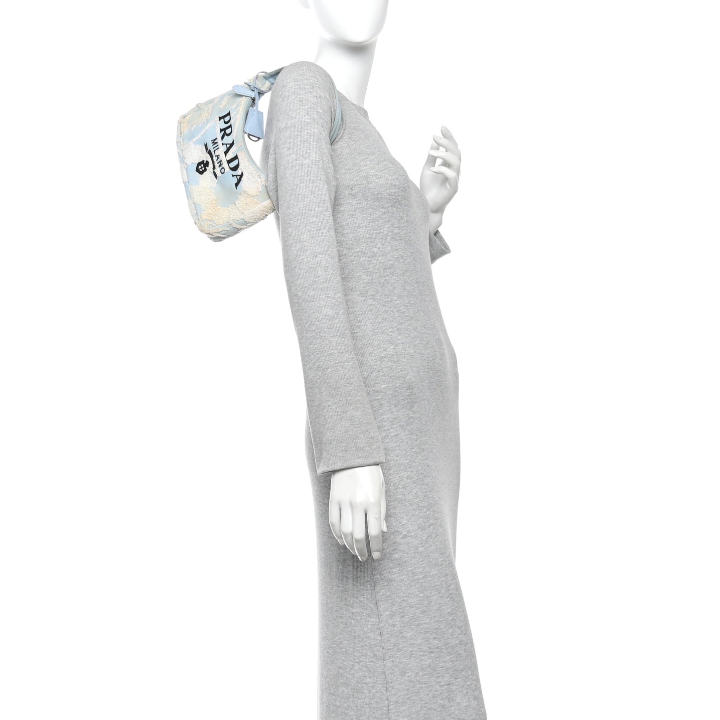 Nylon Embroidered Drill Mini Re-Edition 2000 Bag Sky Blue White