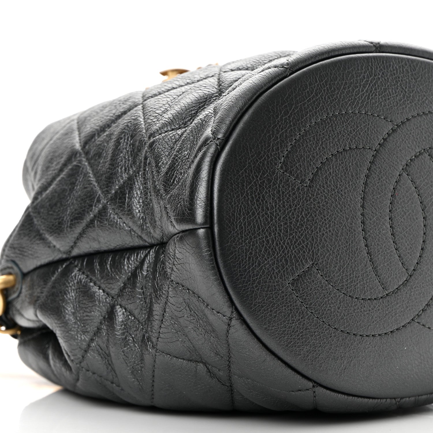Chanel Metallic Lambskin Quilted Pearl Crown Drawstring Bag Anthracite 8 of 10