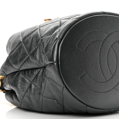 Chanel Metallic Lambskin Quilted Pearl Crown Drawstring Bag Anthracite 8 of 10