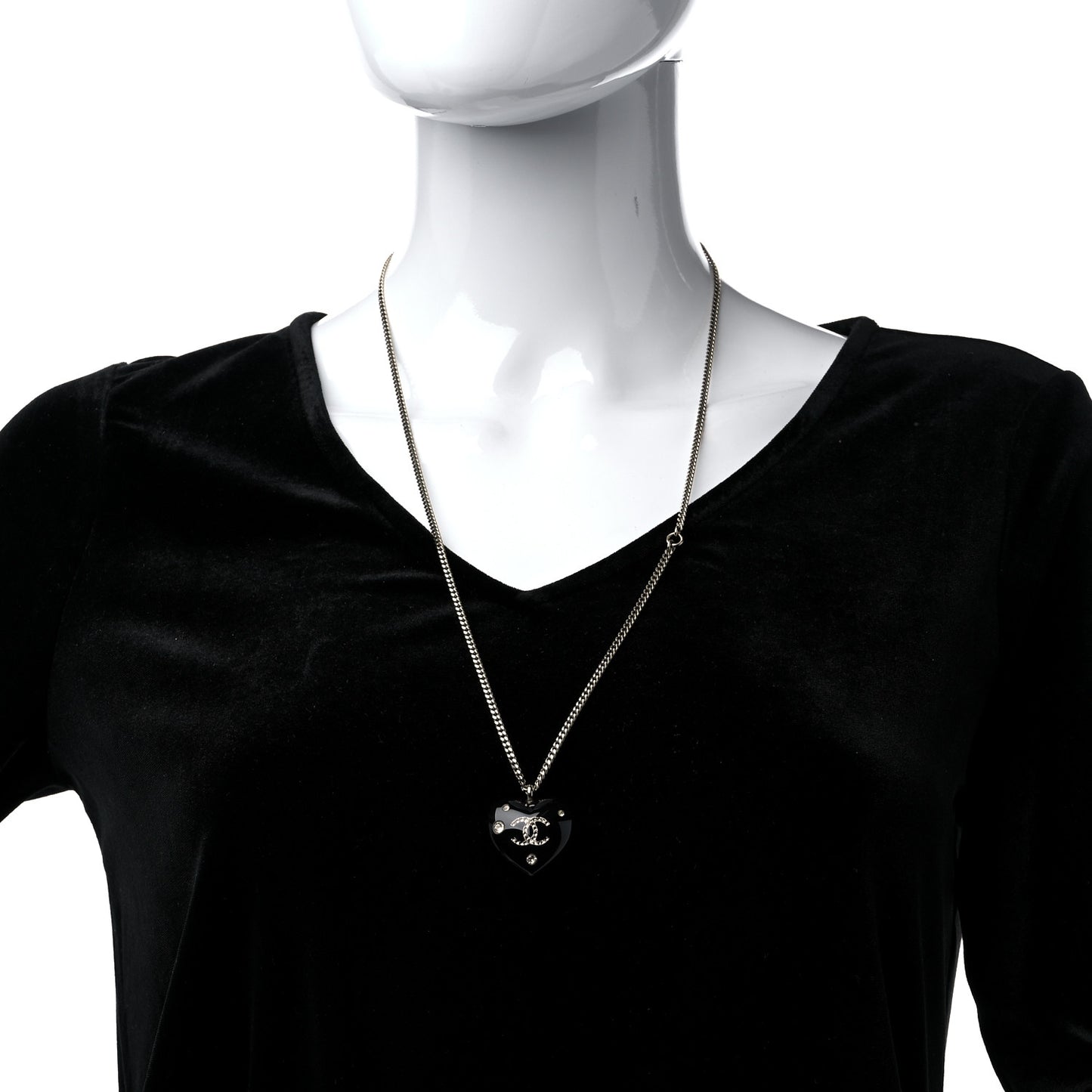 Resin Crystal CC Heart Necklace Black Silver