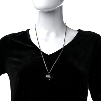 Chanel Resin Crystal CC Heart Necklace Black Silver 2 of 5