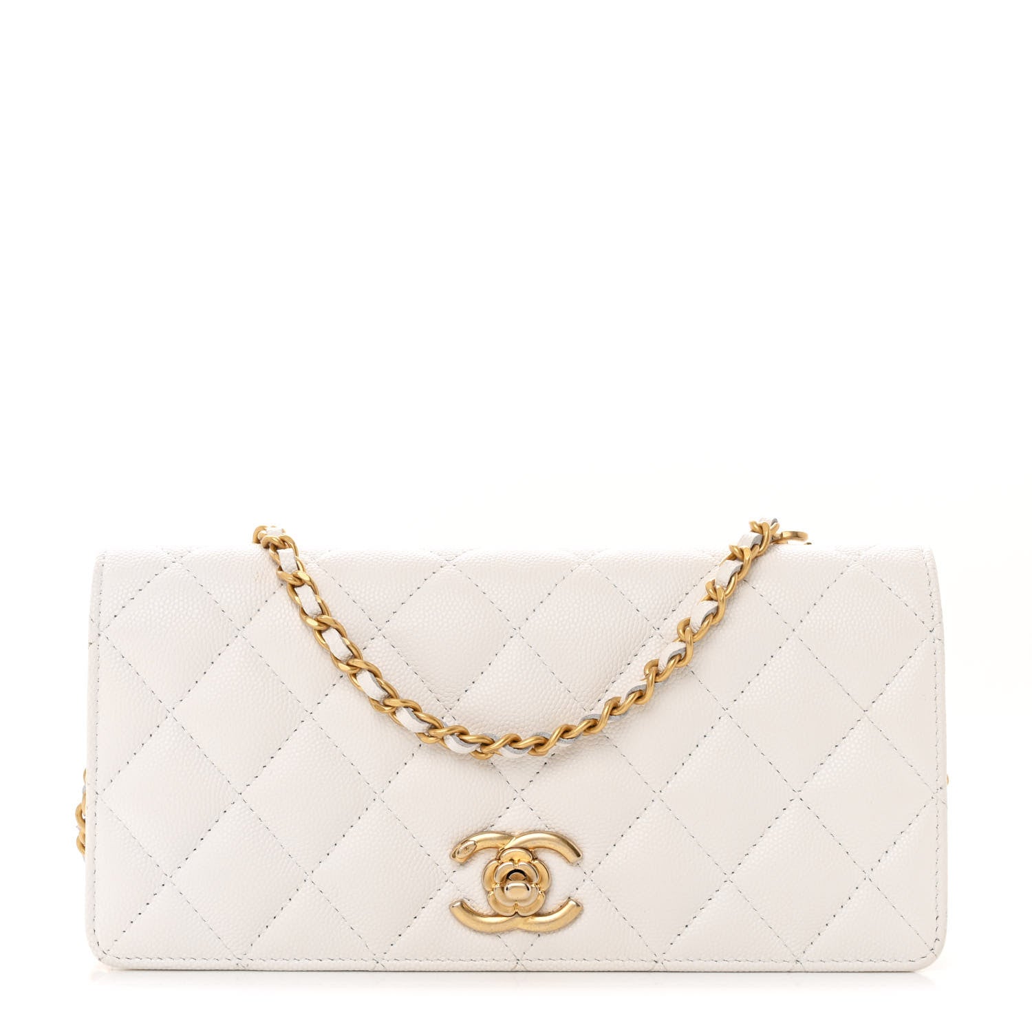 Chanel Caviar Quilted Camellia Clutch With Chain White 1 of 13