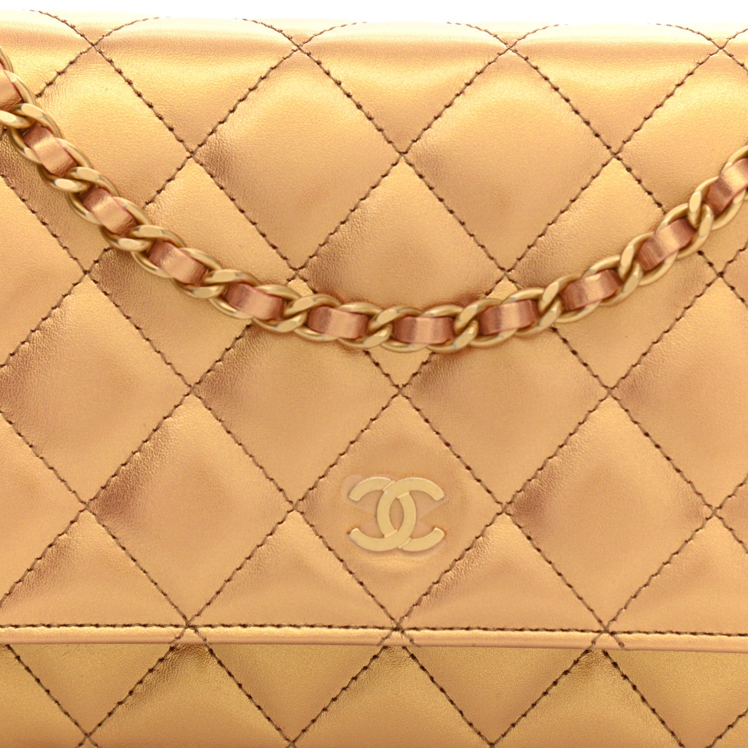 Chanel Metallic Lambskin Quilted Wallet On Chain WOC Golden 9 of 12