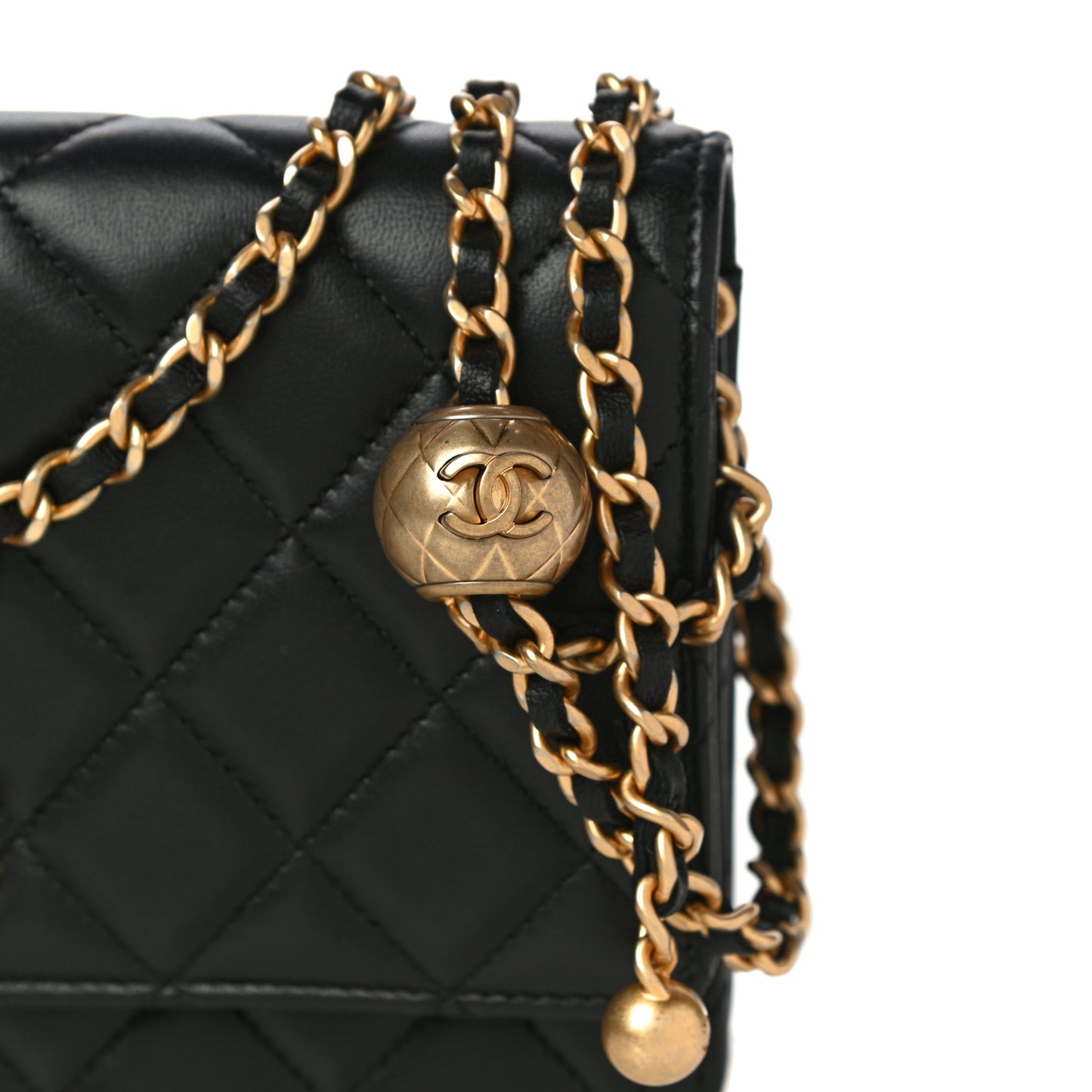 Lambskin Quilted CC Pearl Crush Wallet on Chain WOC Black