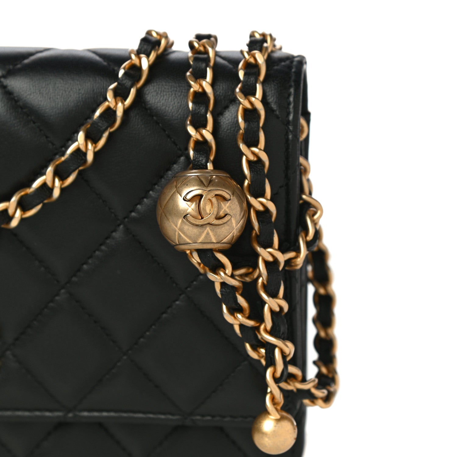 Chanel Lambskin Quilted CC Pearl Crush Wallet on Chain WOC Black 9 of 16