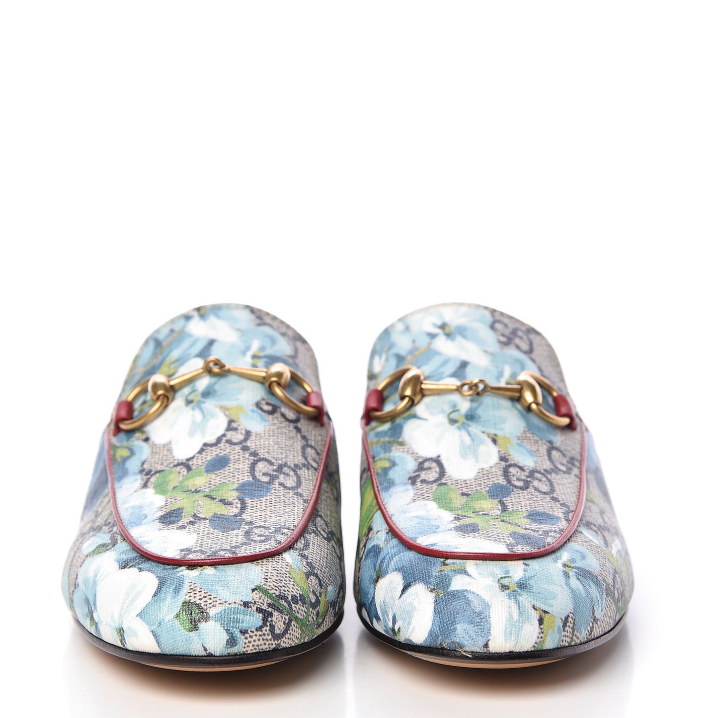 GG Supreme Monogram Blooms Womens Princetown Slippers 34 Beige Blue Navy Hibiscus Red