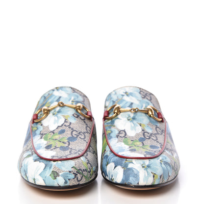 Gucci GG Supreme Monogram Blooms Womens Princetown Slippers 34 Beige Blue Navy Hibiscus Red 2 of 8