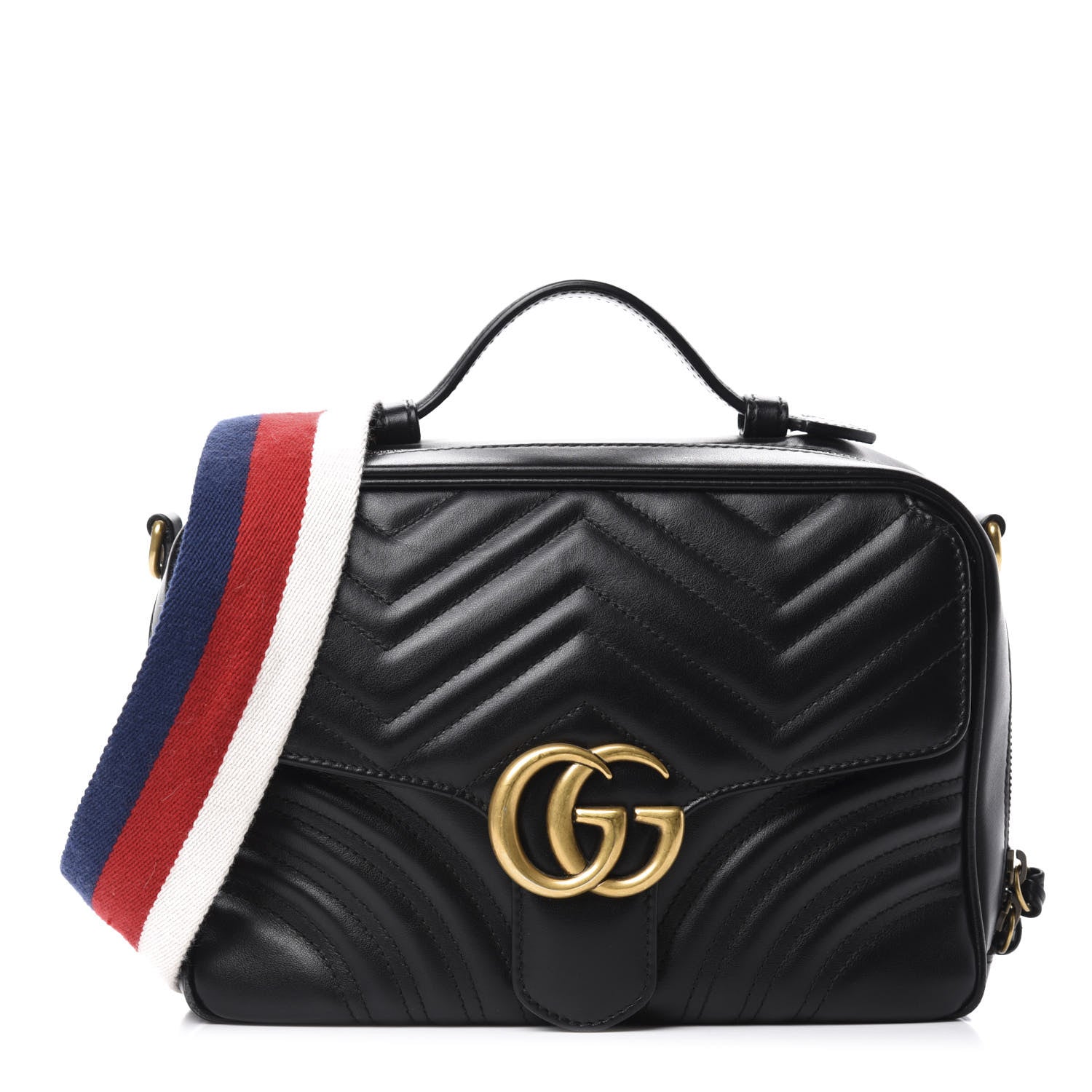 Gucci Calfskin Matelasse Sylvie Web Small GG Marmont Top Handle Shoulder Bag Black 1 of 10