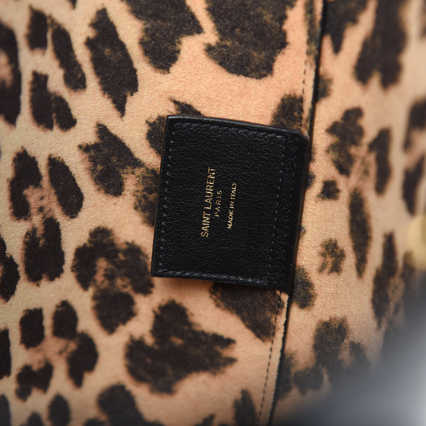 Calfskin Large Leopard Print Shopping Tote Black