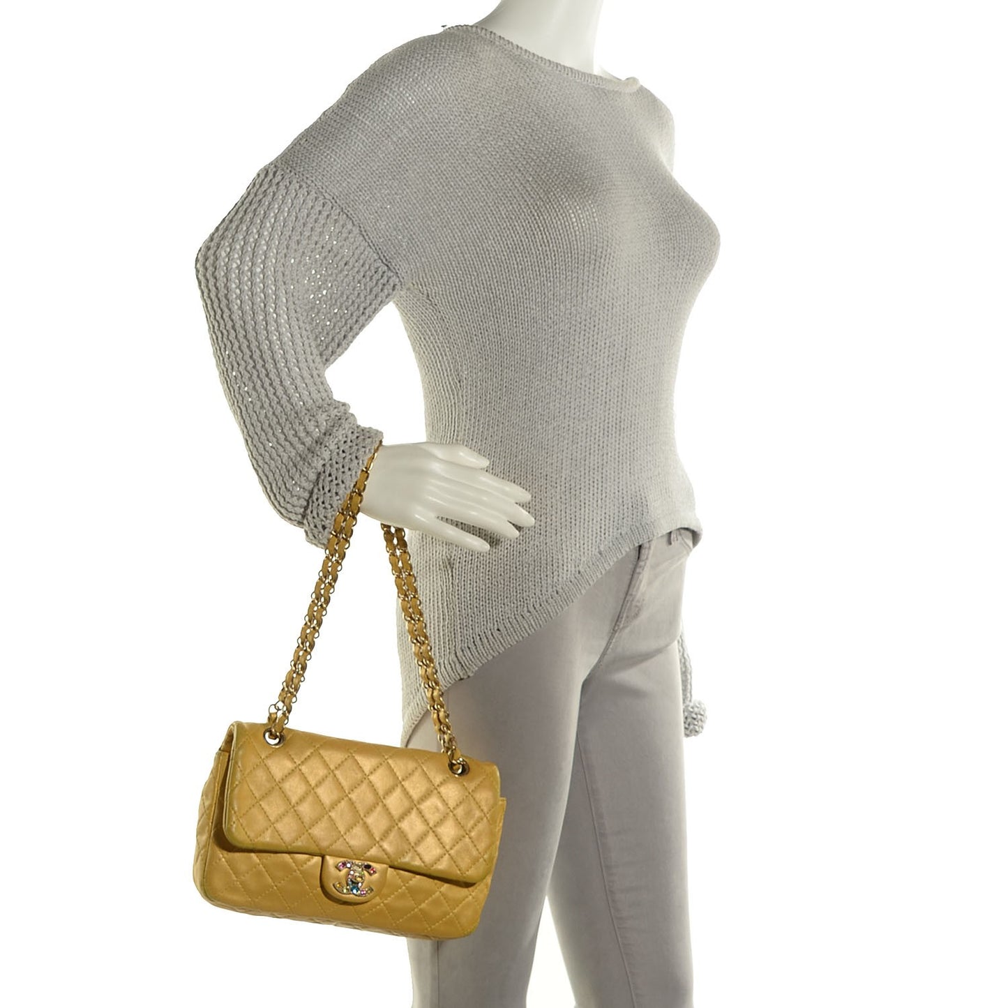 Lambskin Quilted Medium Precious Jewel Single Flap Yellow