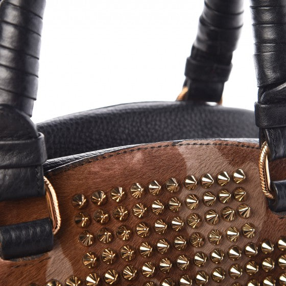Calfskin Pony Hair Camo Spike Small Panettone Bowling Bag Black