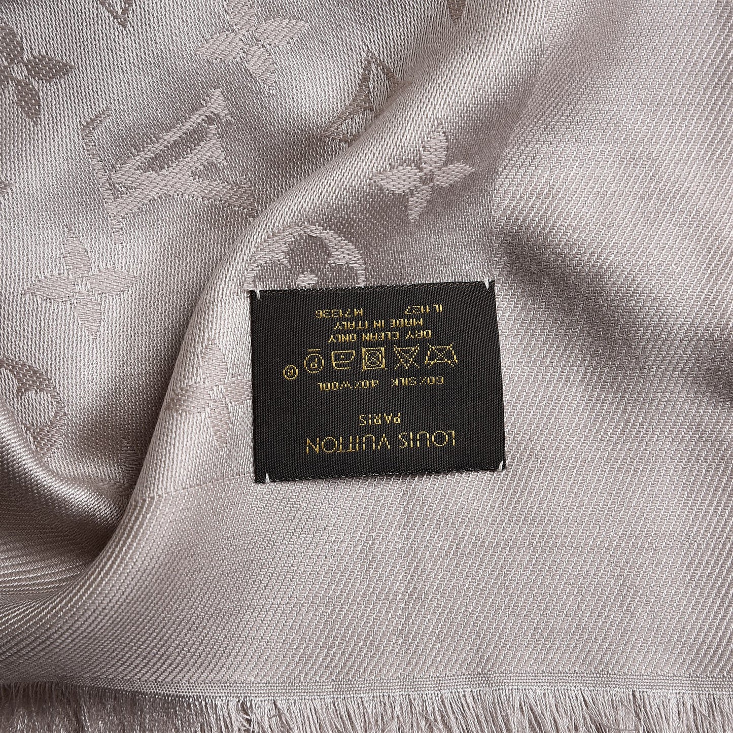 Silk Wool Monogram Shawl Greige