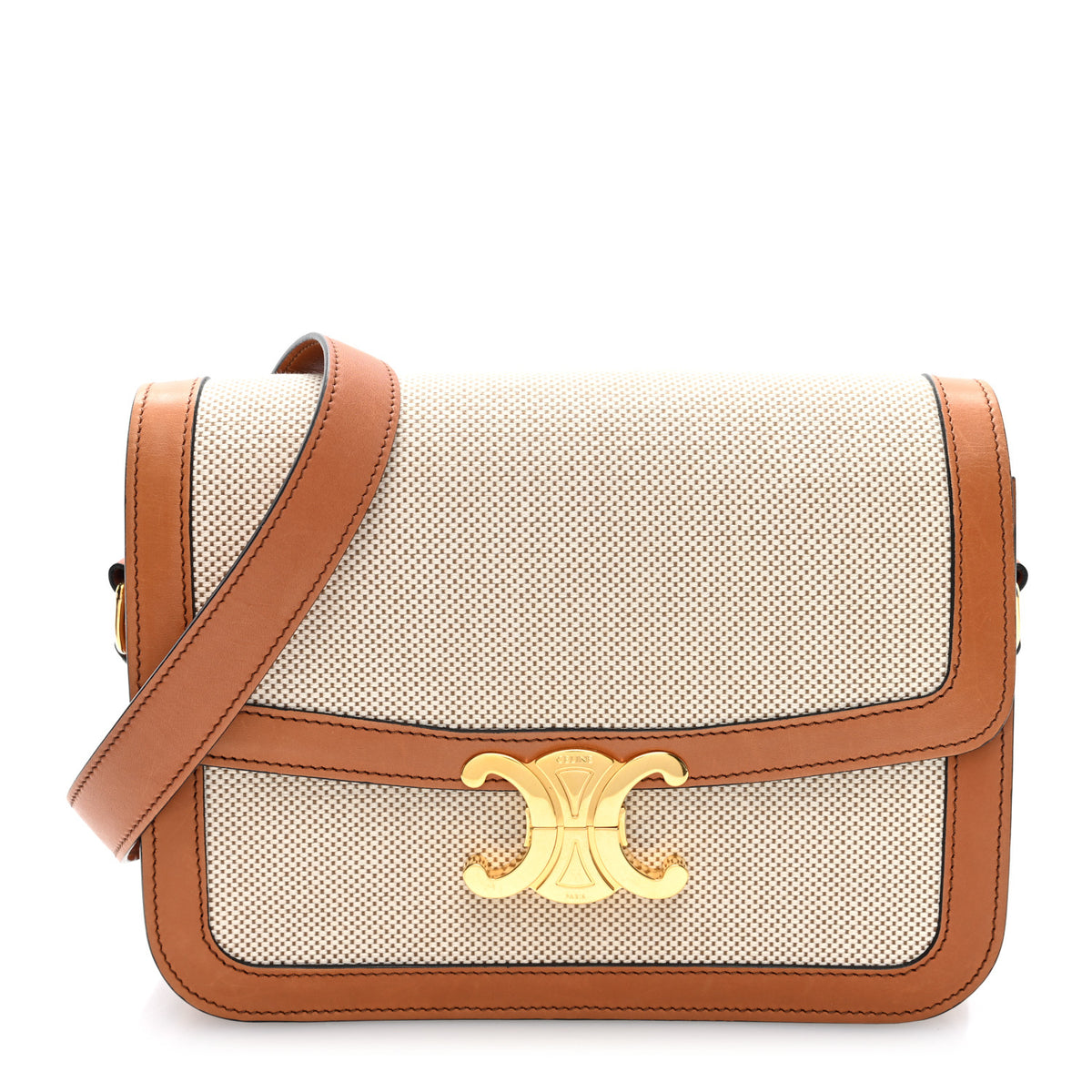 Celine Textile Natural Calfskin Teen Triomphe White Tan 1 of 9