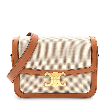 Celine Textile Natural Calfskin Teen Triomphe White Tan 1 of 9