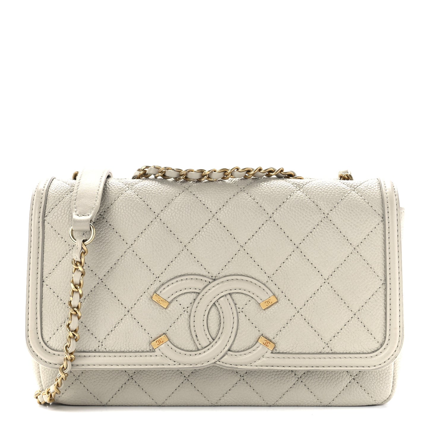 Caviar Quilted Small CC Filigree Flap Light Beige
