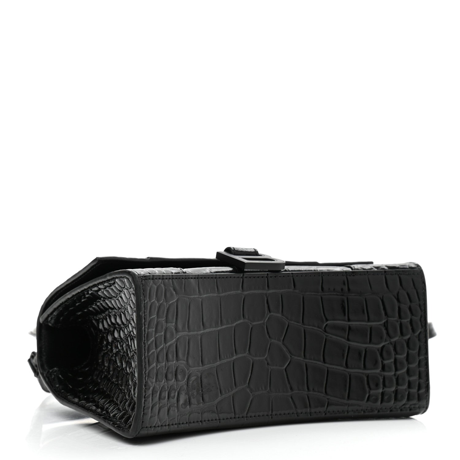 Balenciaga Shiny Calfskin Monochrome Crocodile Embossed Small Hourglass Top Handle Bag Black 4 of 9