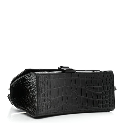 Balenciaga Shiny Calfskin Monochrome Crocodile Embossed Small Hourglass Top Handle Bag Black 4 of 9