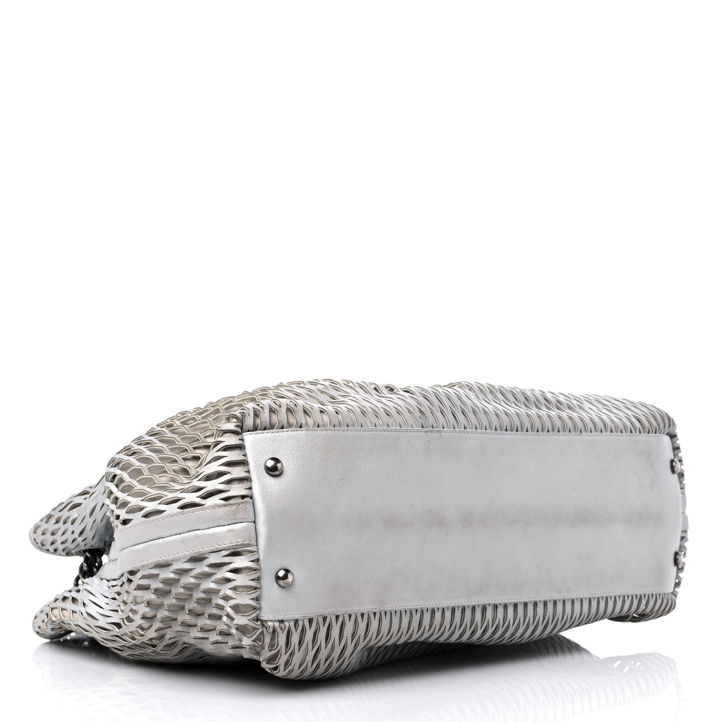 Calfskin Laser Cut Perforated CC Tote Silver