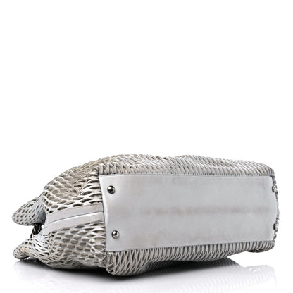 Chanel Calfskin Laser Cut Perforated CC Tote Silver 4 of 16