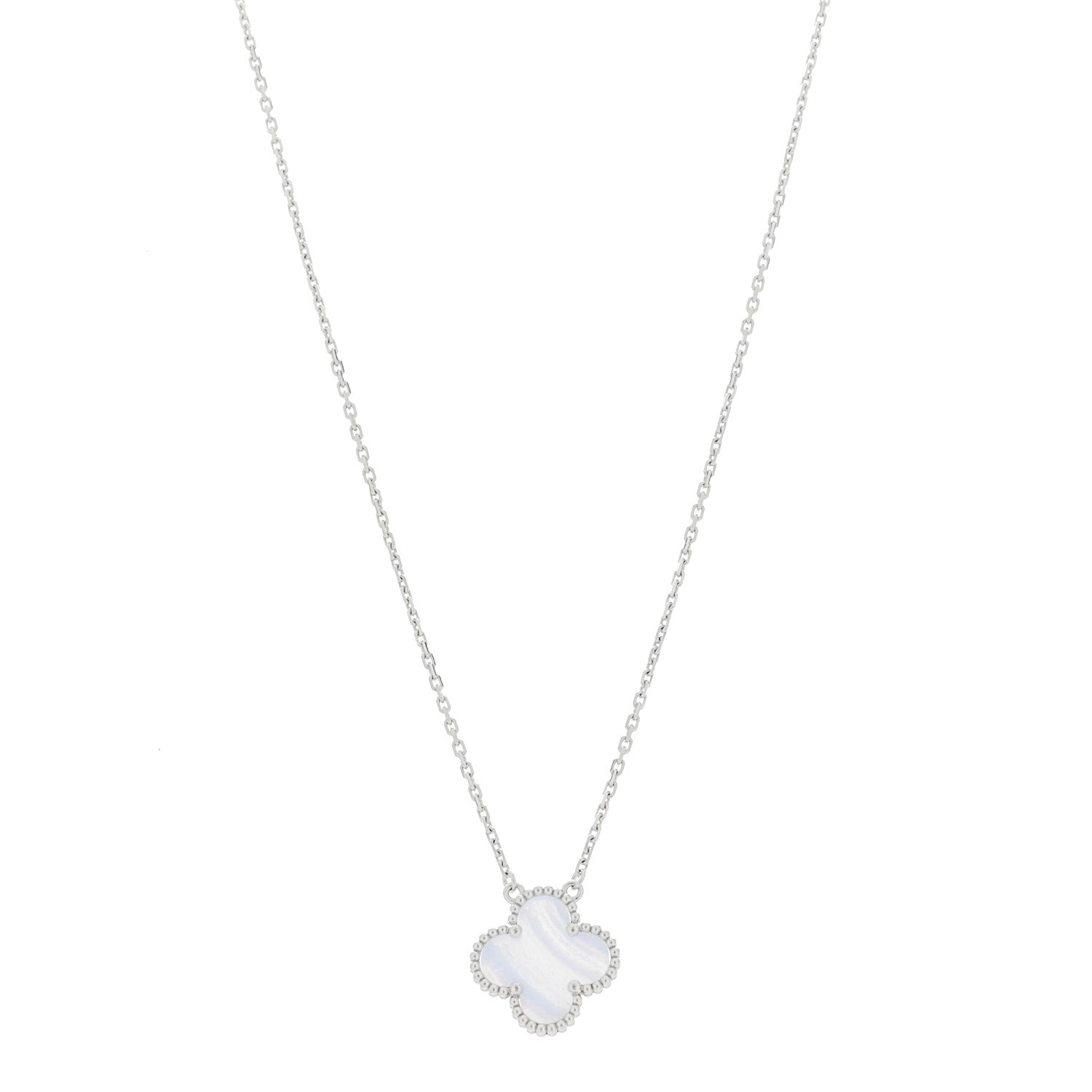 Van Cleef & Arpels 18k White Gold Chalcedony Vintage Alhambra Pendant Necklace 1 of 5