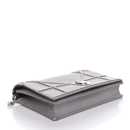 Christian Dior Metallic Grained Calfskin Diorama Wallet on Chain Pouch Silver 4 of 7