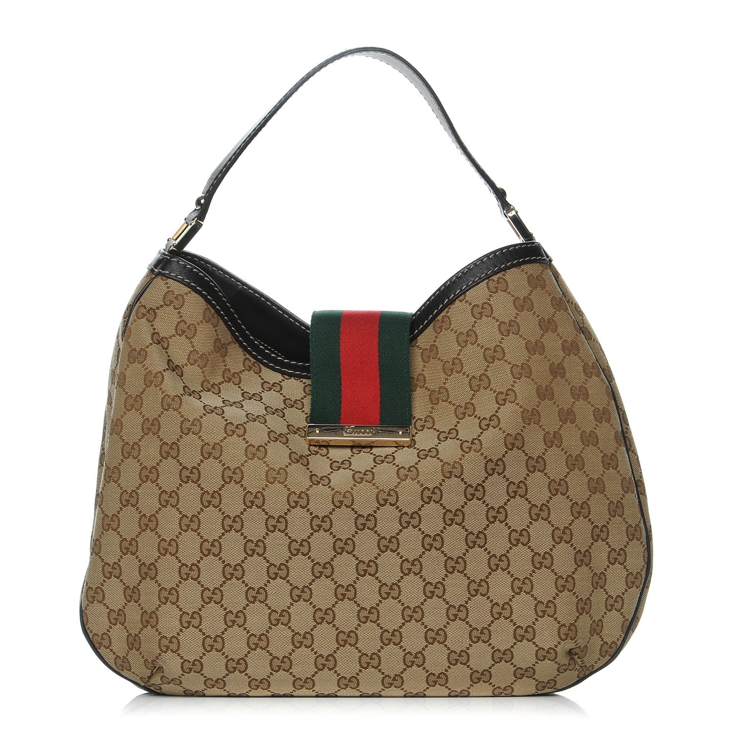 Gucci Monogram Large New Ladies Web Hobo Dark Brown 1 of 8