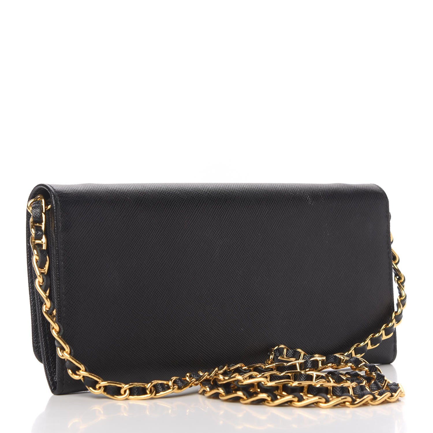 Prada Saffiano Metal Oro Chain Wallet Black 3 of 10