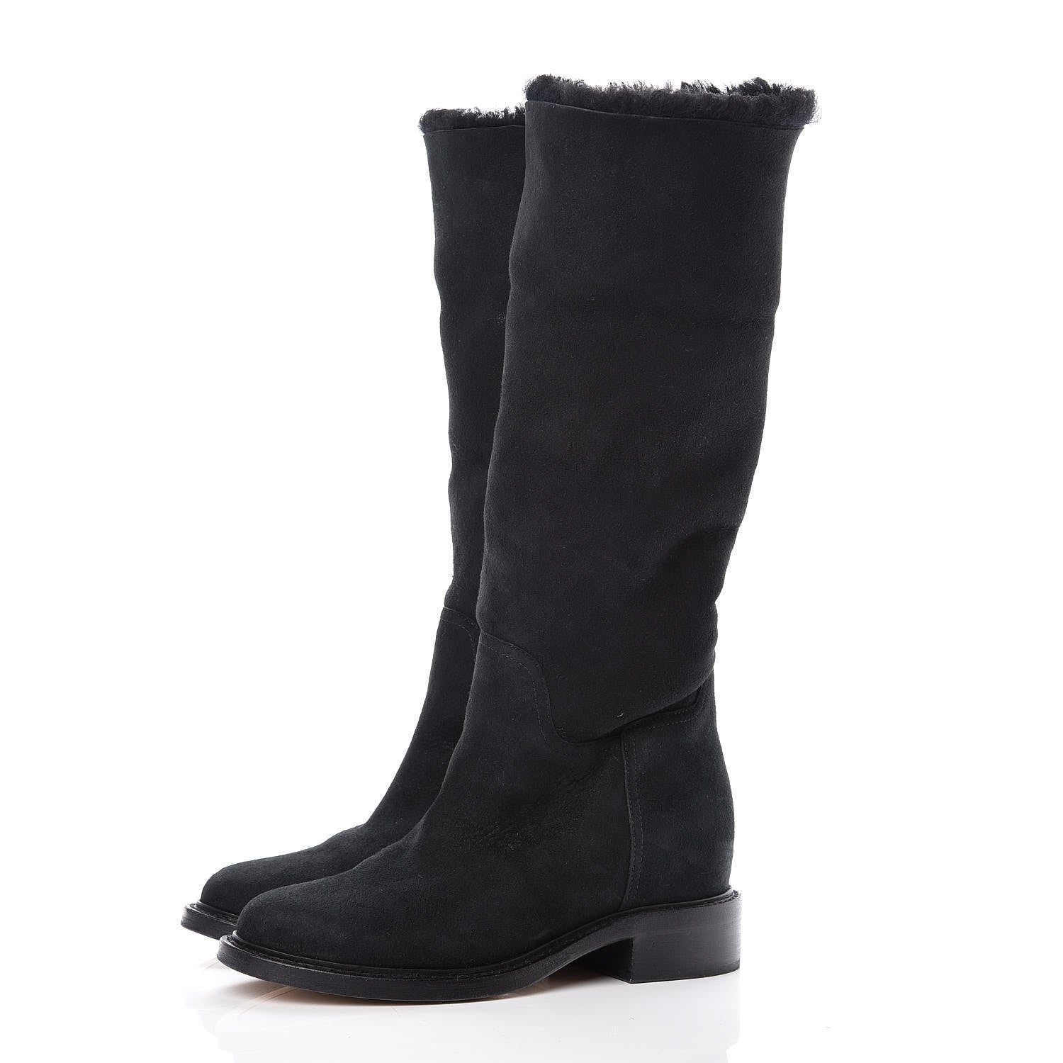 Chanel Shearling Suede CC Boots 41 Black 3 of 12