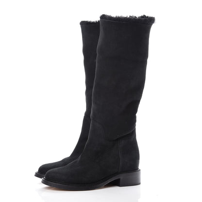 Chanel Shearling Suede CC Boots 41 Black 3 of 12
