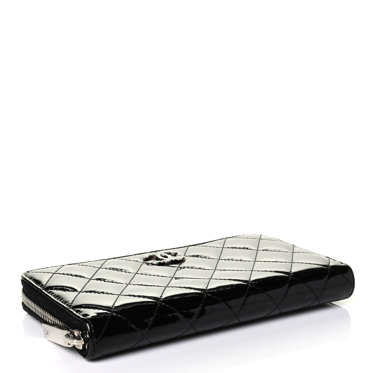 Chanel Patent Quilted Brilliant Zip Around Wallet Black 3 of 6