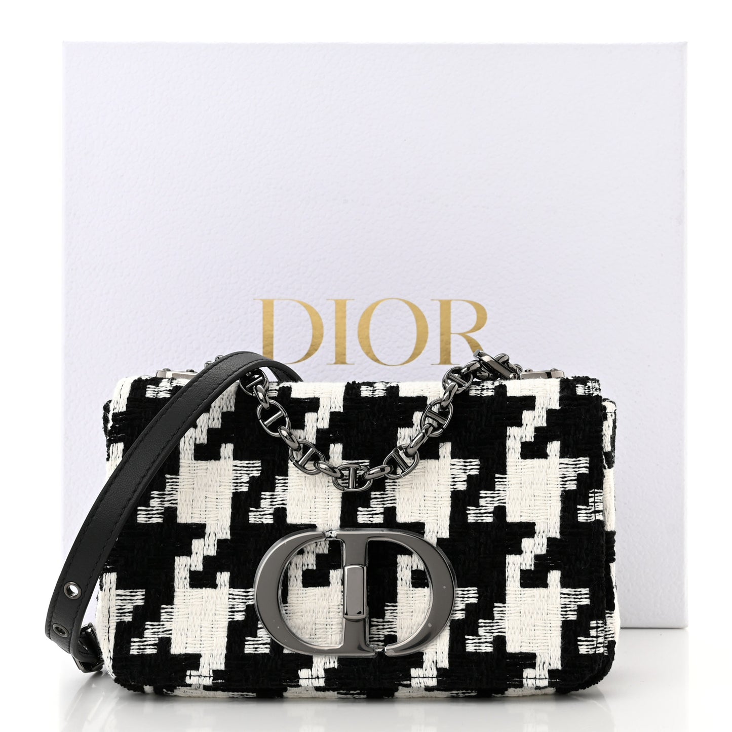 Tweed Macro Houndstooth Small Caro Bag Black White