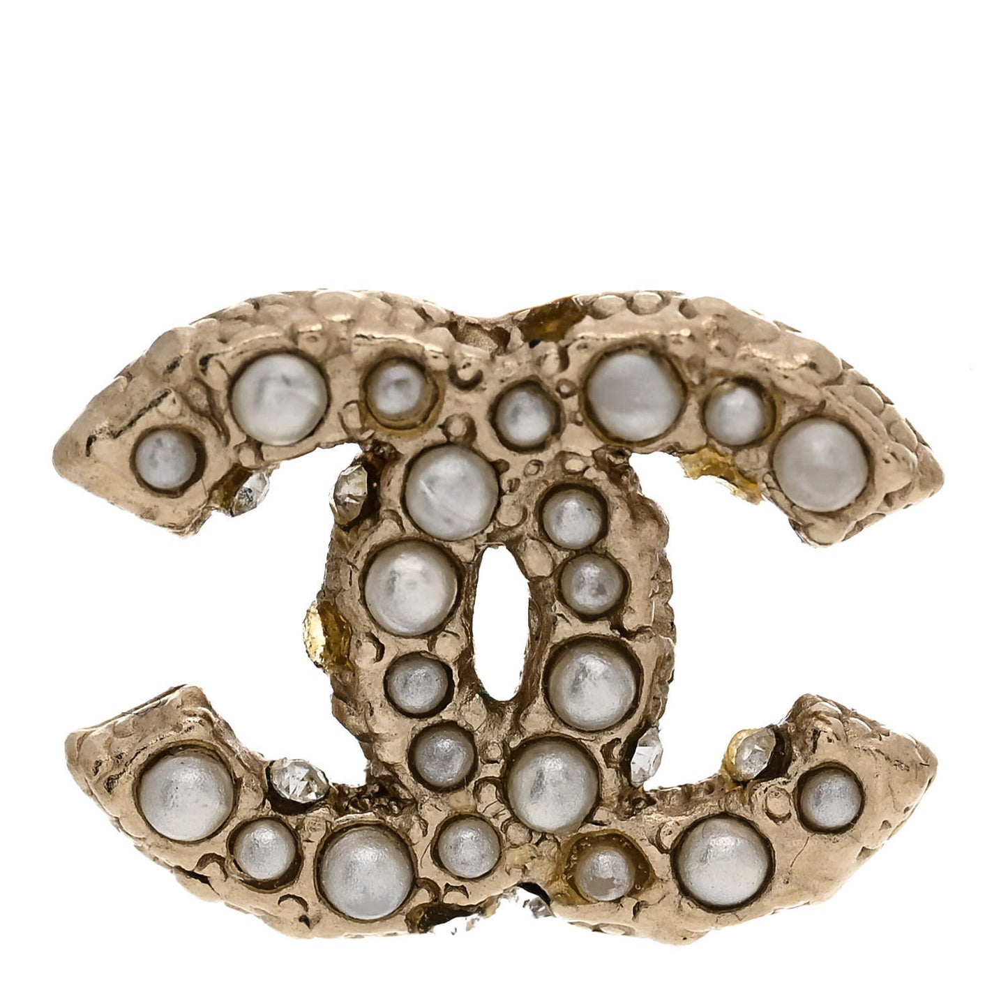 Metal Graduated Pearl Crystal CC Earrings Light Gold