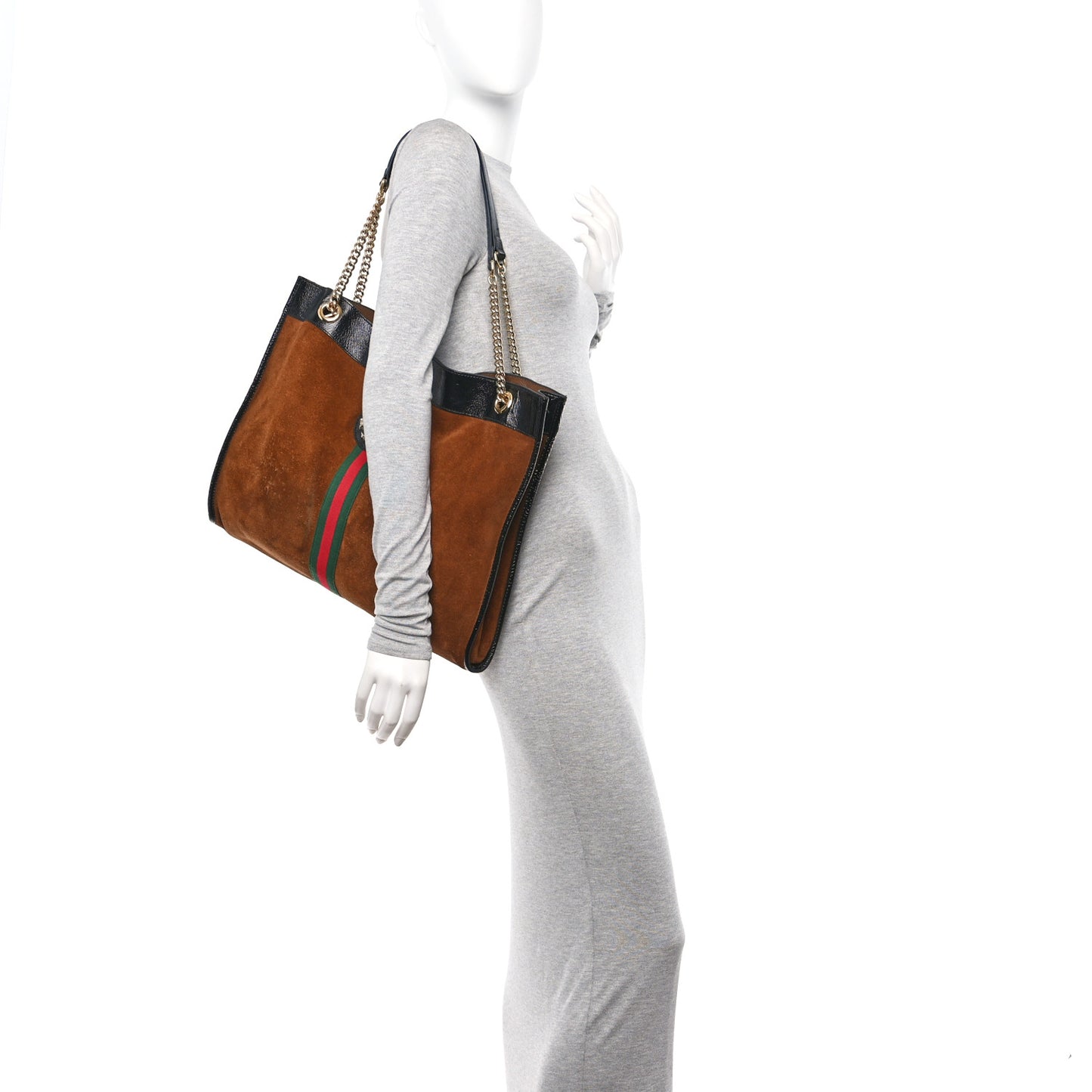 Suede Patent Large Rajah Chain Tote Nocciola Black