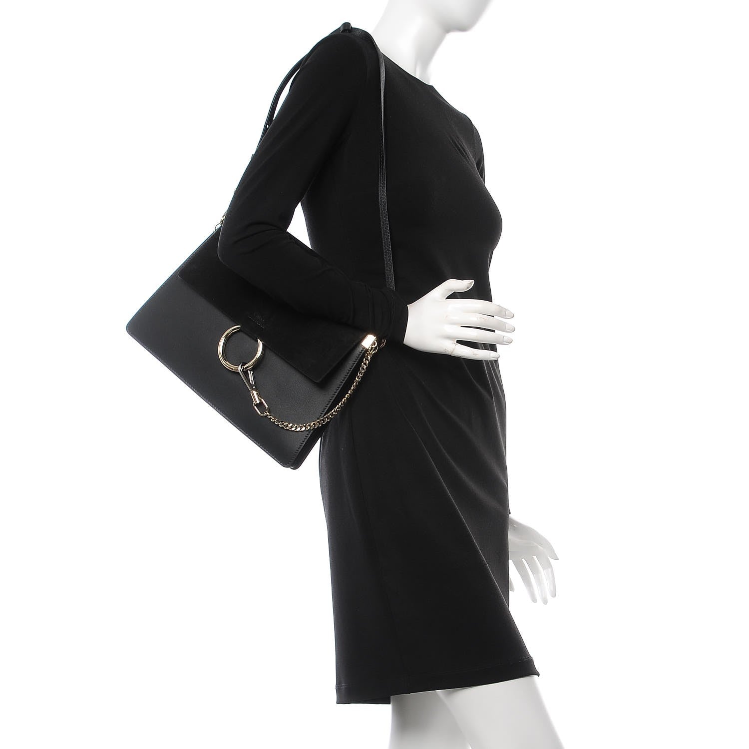 Chloe Suede Calfskin Medium Faye Shoulder Bag Black 2 of 9