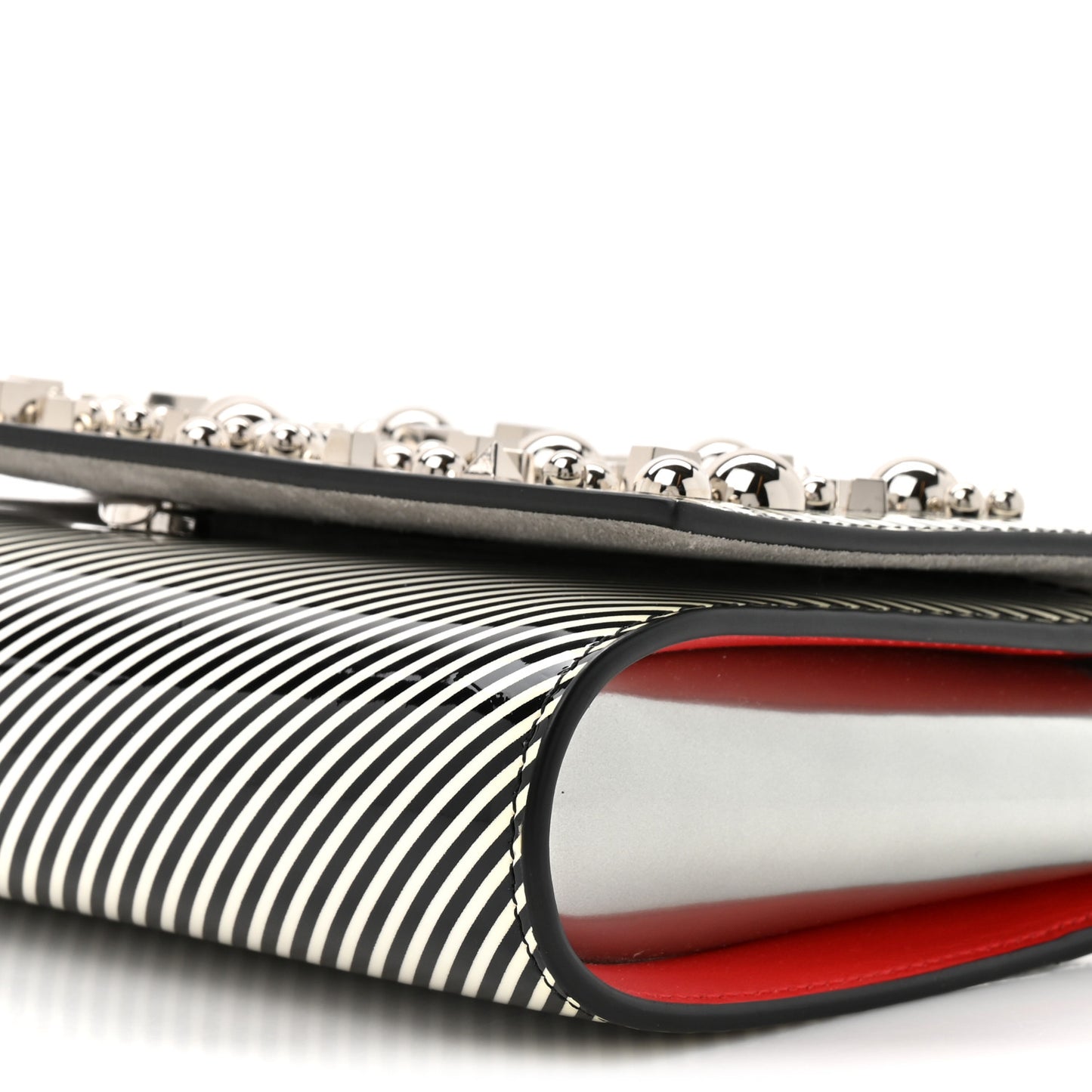 Patent Striped Spikes Paloma Clutch Black White Silver