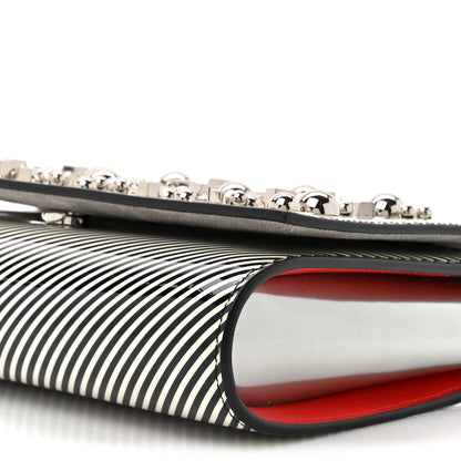Christian Louboutin Patent Striped Spikes Paloma Clutch Black White Silver 8 of 10