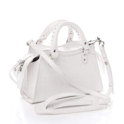 Balenciaga Semi Shiny Calfskin Crocodile Embossed Neo Classic Silver Hardware Mini City White 2 of 8