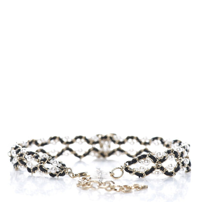 Chanel Pearl Lambskin CC Chain Twist Choker Necklace Black Gold 3 of 7