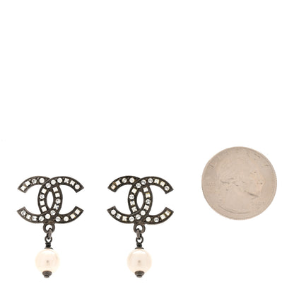 Chanel Ruthenium Crystal Pearl CC Drop Earrings 2 of 5