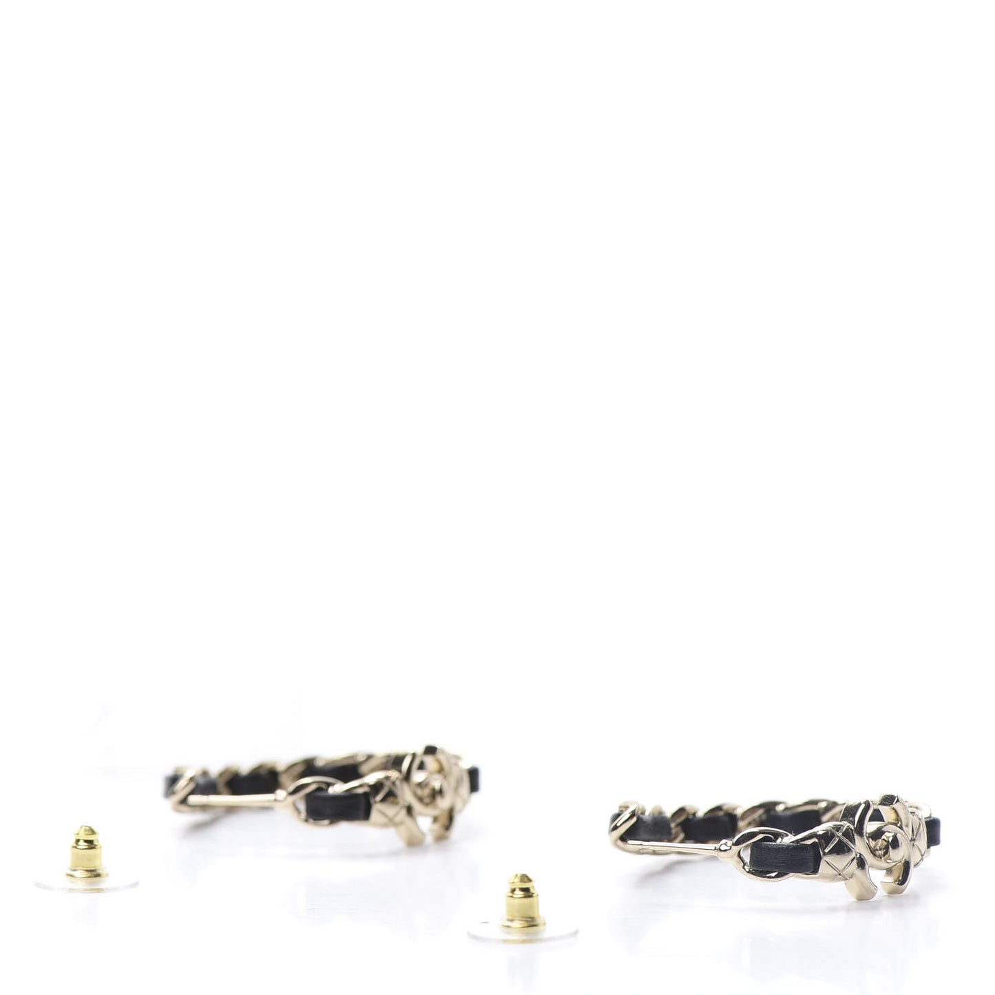 Lambskin CC Turnlock Chain Hoop Earrings Gold Black