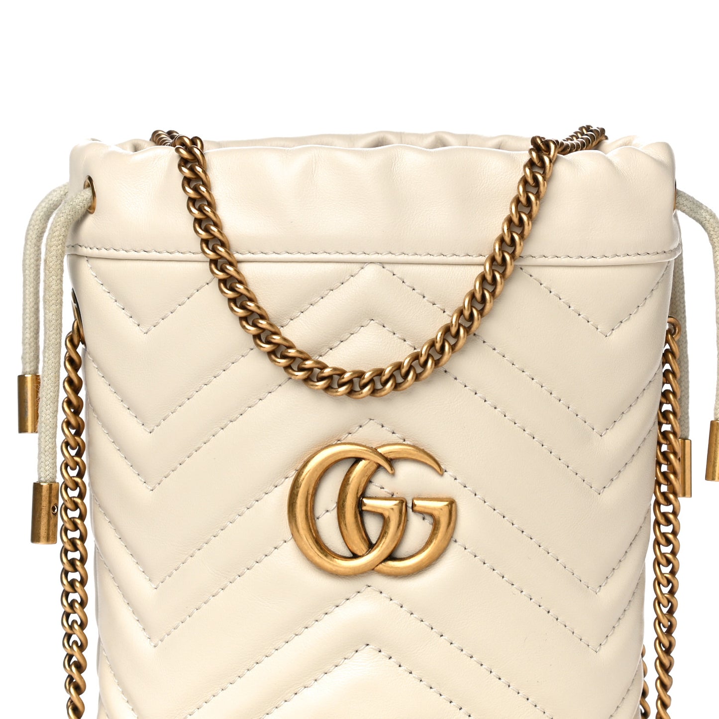 Calfskin Matelasse Mini GG Marmont 2.0 Bucket Bag White