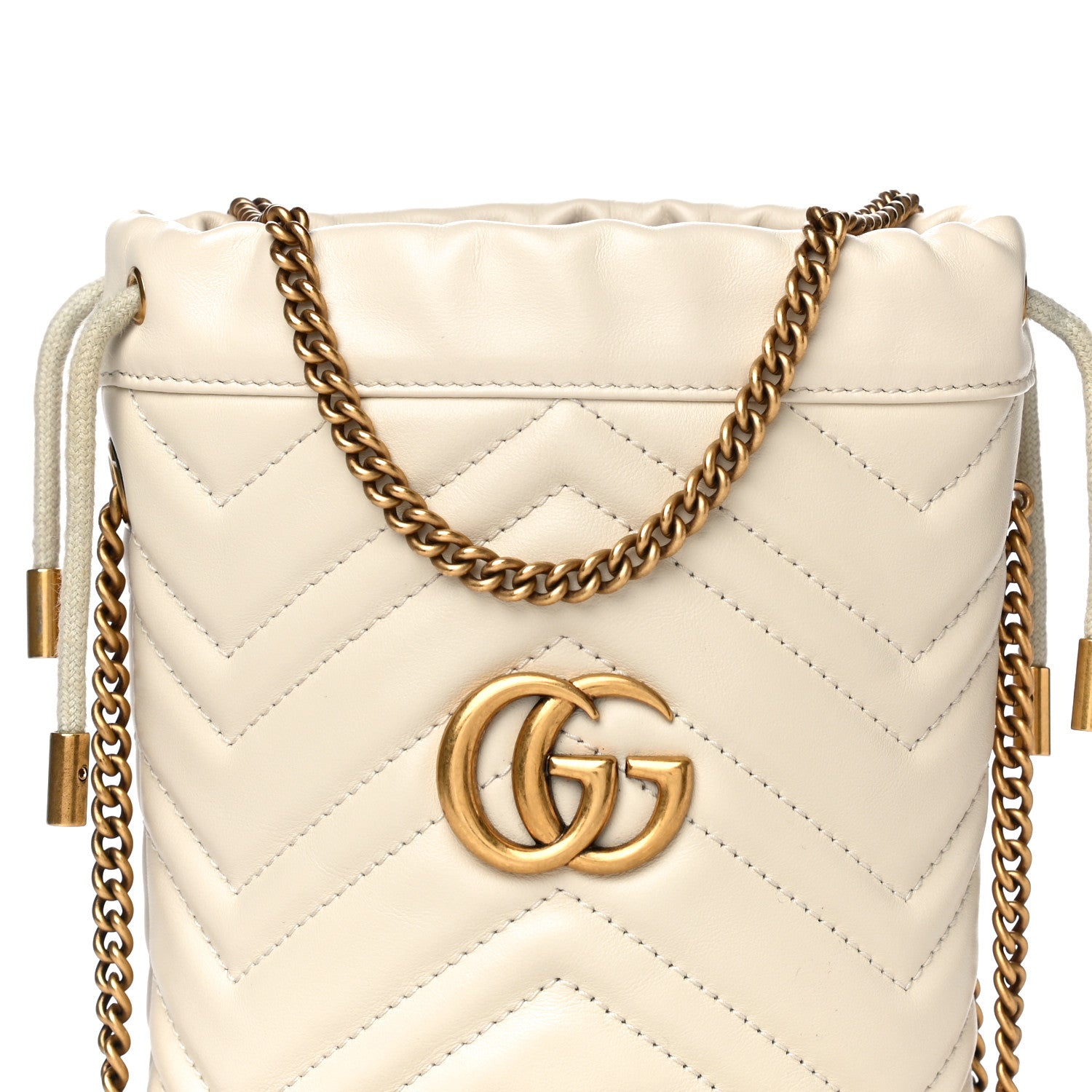 Gucci Calfskin Matelasse Mini GG Marmont 2.0 Bucket Bag White 7 of 9